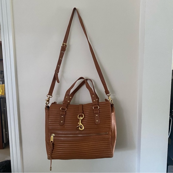 {Badgley Mischka} Nora Quilted Leather Satchel in Cognac - Picture 3 of 11